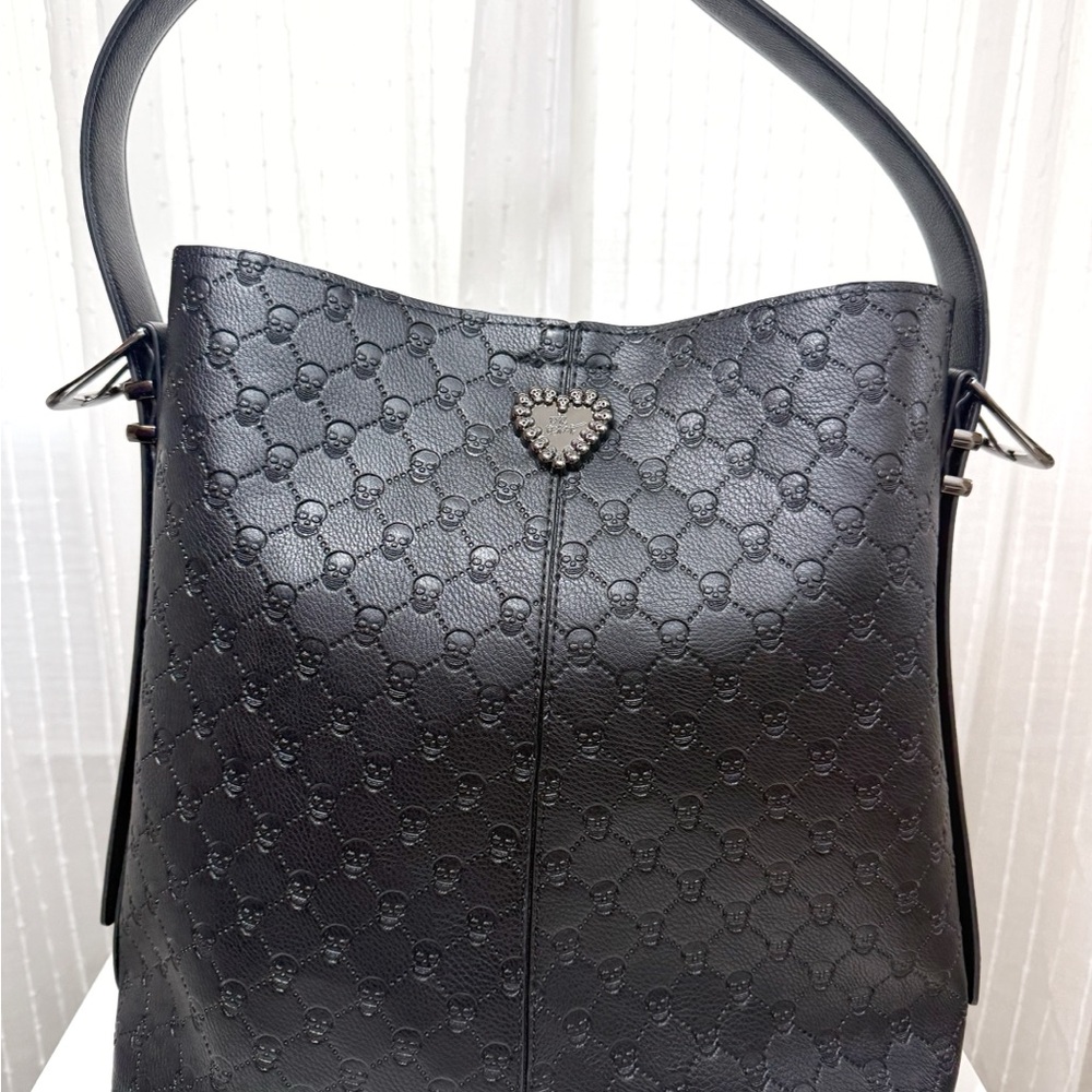 Betsey Johnson black leather Shoulder Bag with her signature skull details.